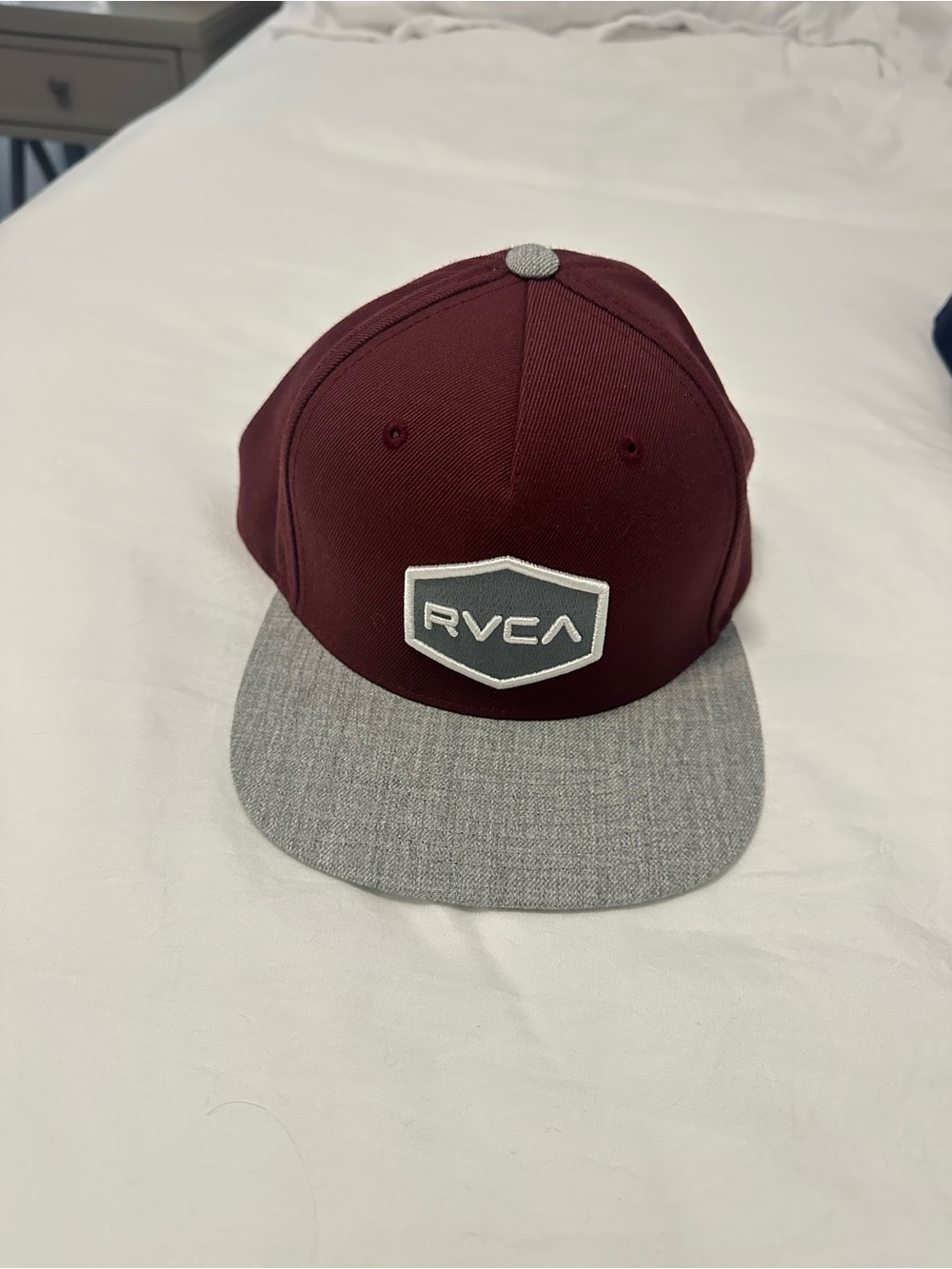 RVCA Maroon Snapback Hat with Gray Brim